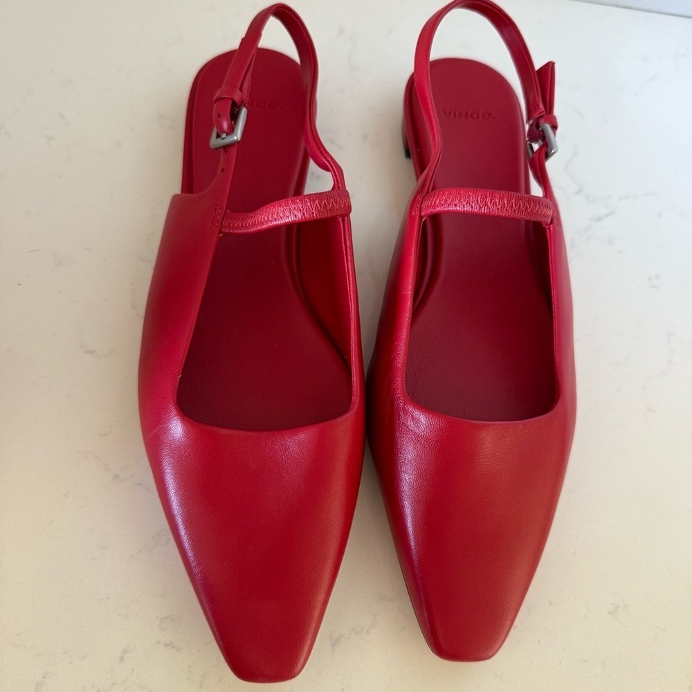 Vince Alta Flats Red Leather Slingback | Women’s Size 6 | New Without Box - Picture 2 of 5